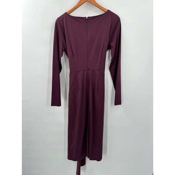 ANN TAYLOR Plum Long Sleeve Tie Waist Sheath Midi Dress // 10 - Picture 9 of 11